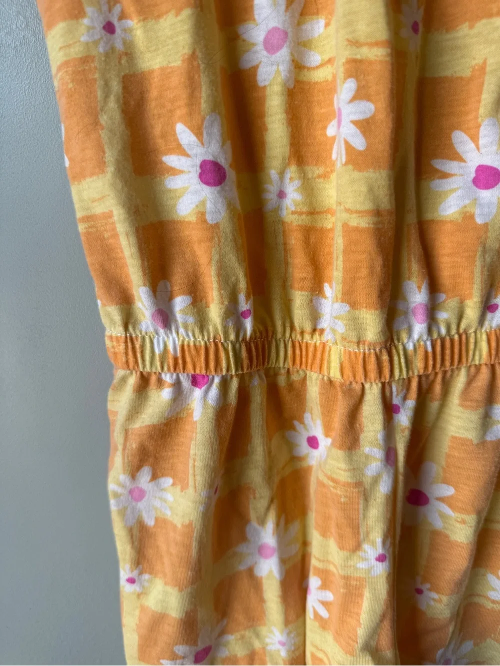 Girls Daisy Floral Romper Yellow Orange Summer Off Shoulder Size 7/8